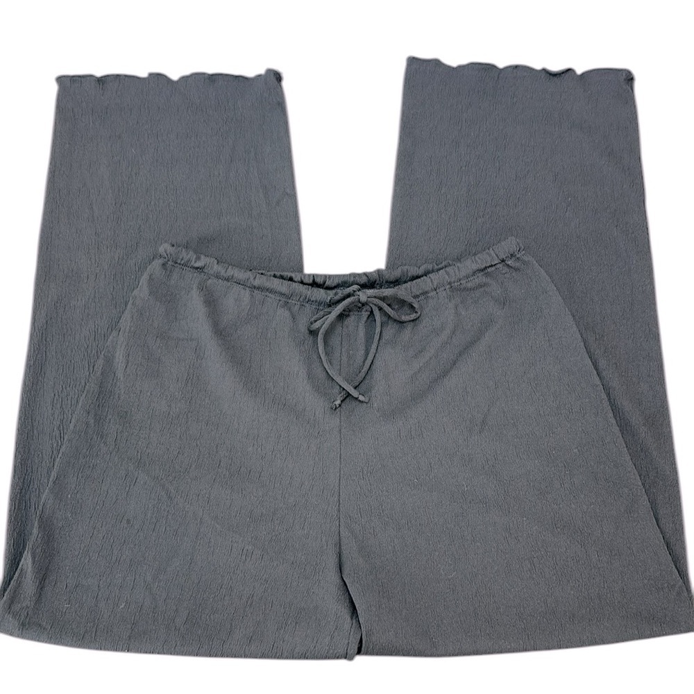 Portocruz Black Gauzy Stretch Drawstring Waist Wide Leg Cover Up Pants Beachy L